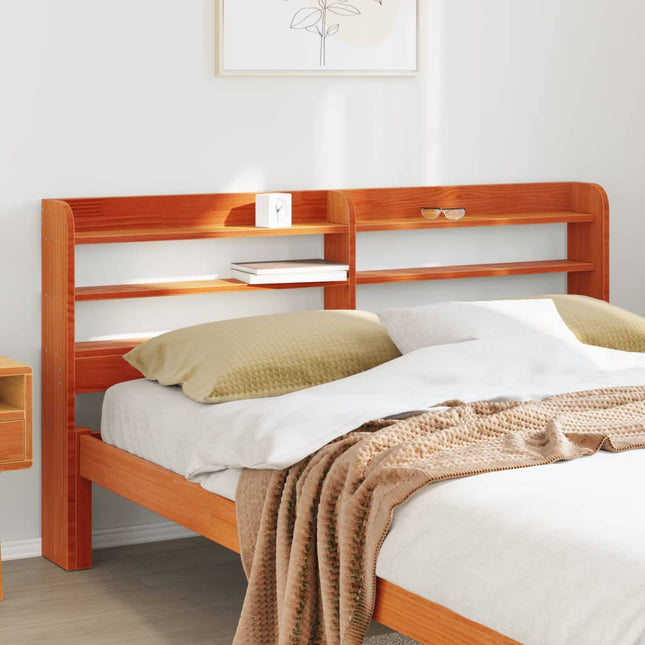 Testiera con Ripiani Marrone Cera 160 cm Legno Massello di Pino