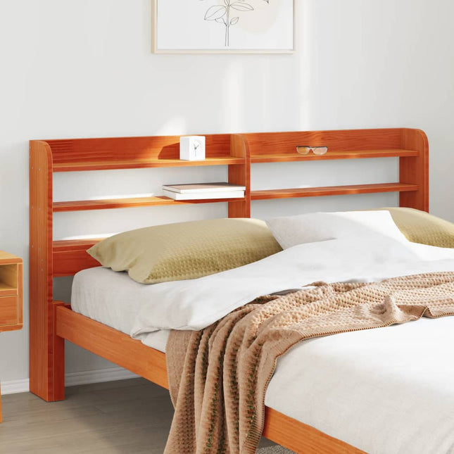 Testiera con Ripiani Marrone Cera 140 cm Legno Massello di Pino