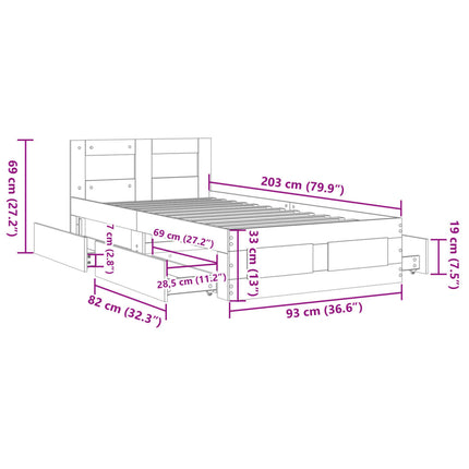 Giroletto con Testiera Rovere Fumo 90x200 cm Legno Multistrato