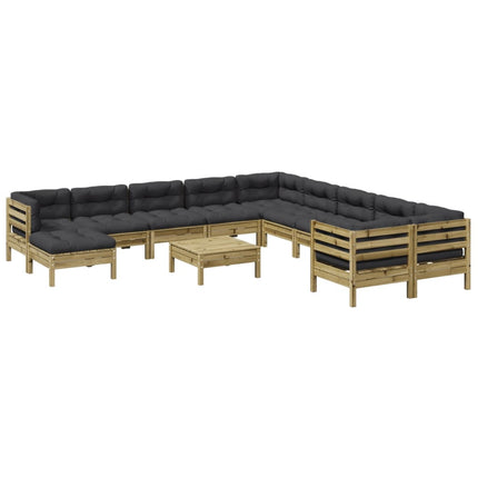 Set Divani Giardino 12 pz con Cuscini Legno Impregnato di Pino