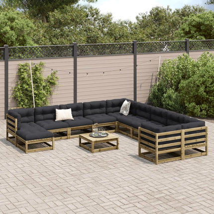 Set Divani Giardino 12 pz con Cuscini Legno Impregnato di Pino