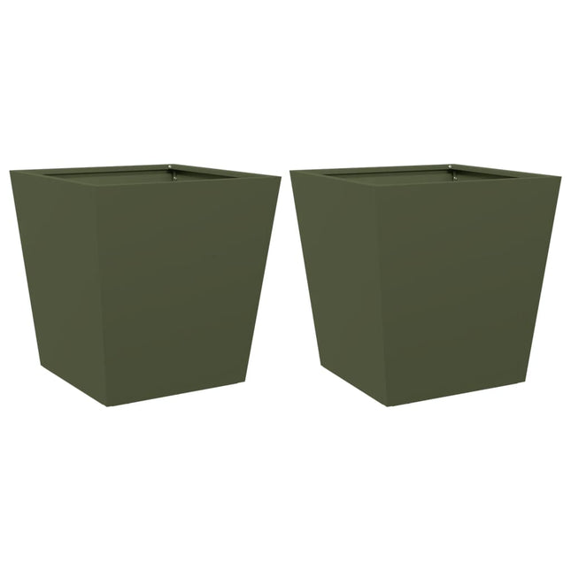 Fioriere da Giardino 2 pz Verde Oliva 40x40x40 cm in Acciaio