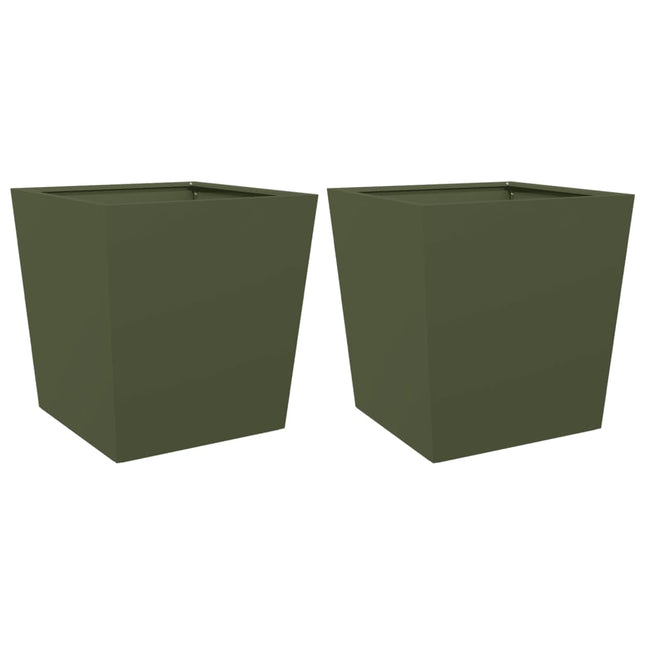 Fioriere da Giardino 2 pz Verde Oliva 50x50x50 cm in Acciaio