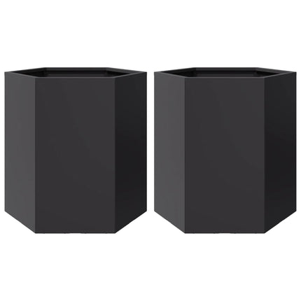 Fioriere da Giardino 2 pz Esagono Nero 46x40x45 cm Acciaio