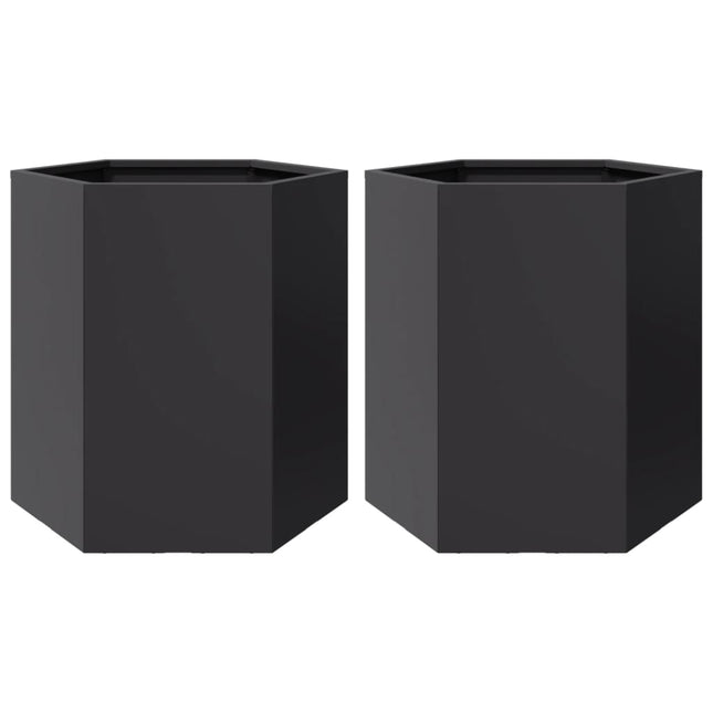 Fioriere da Giardino 2 pz Esagono Nero 46x40x45 cm Acciaio