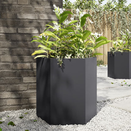 Fioriere da Giardino 2 pz Esagono Nero 46x40x45 cm Acciaio