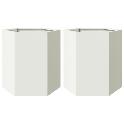 Fioriere da Giardino 2 pz Esagono Bianco 46x40x45 cm Acciaio