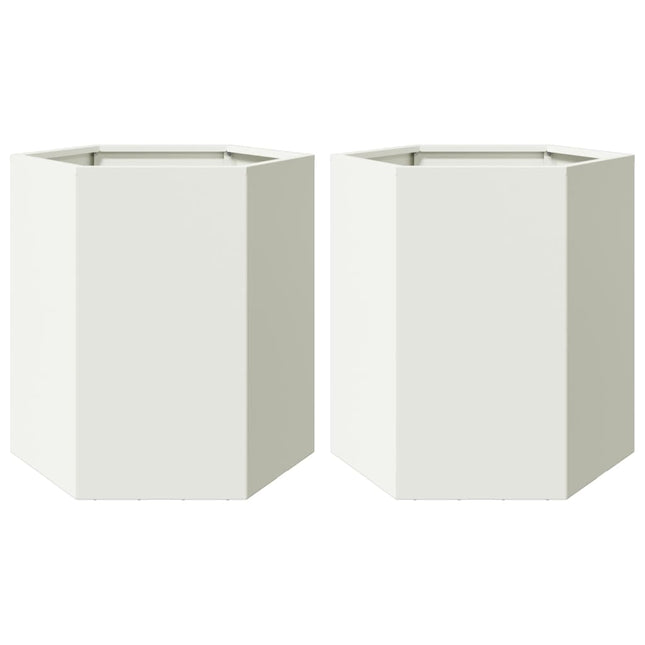 Fioriere da Giardino 2 pz Esagono Bianco 46x40x45 cm Acciaio