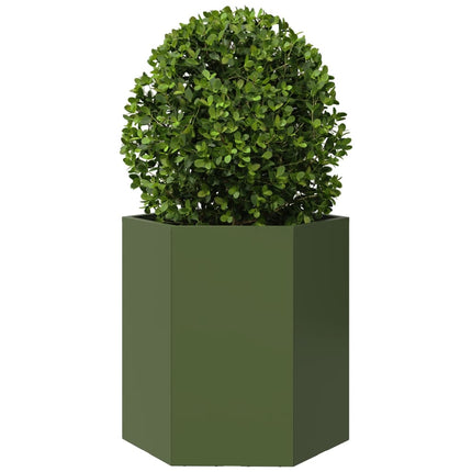 Fioriera da Giardino Verde Oliva Esagono 46x40x45 cm Acciaio