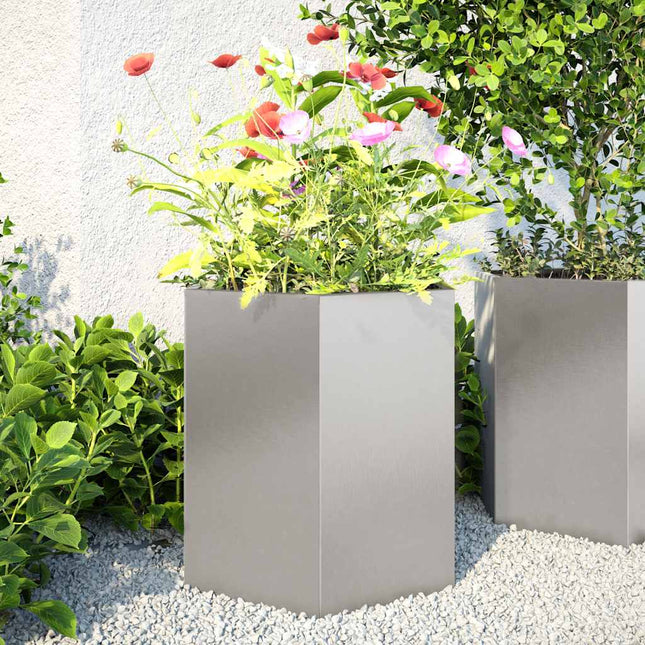 Fioriere da Giardino 2pz Nera Esagono Acciaio inossidabile
