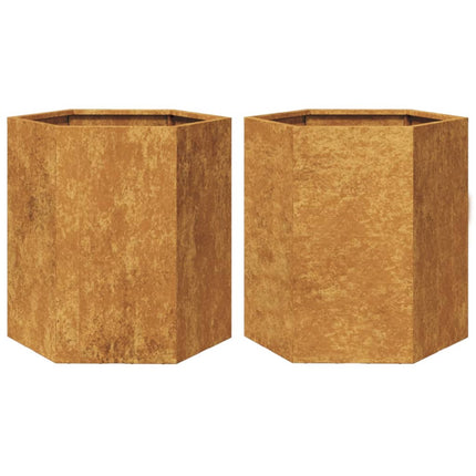 Fioriere da Giardino 2 pz Esagono 46x40x45 cm in acciaio corten