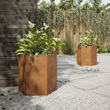 Fioriere da Giardino 2 pz Esagono 46x40x45 cm in acciaio corten
