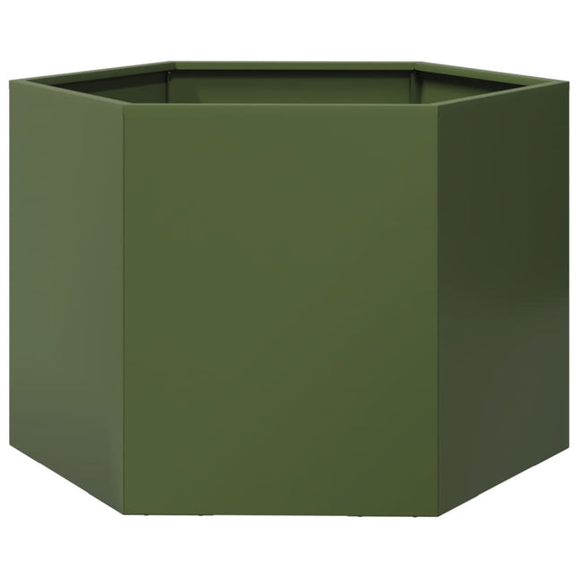 Fioriera da Giardino Verde Oliva Esagono 69x60x45 cm in Acciaio