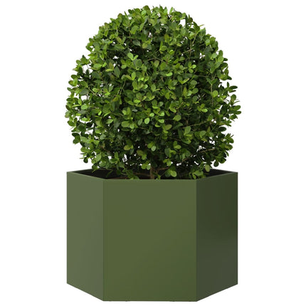 Fioriera da Giardino Verde Oliva Esagono 69x60x45 cm in Acciaio