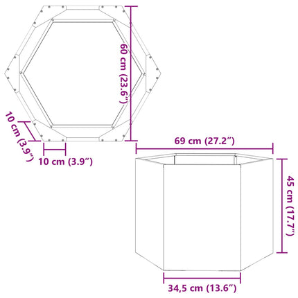 Fioriera da Giardino Verde Oliva Esagono 69x60x45 cm in Acciaio