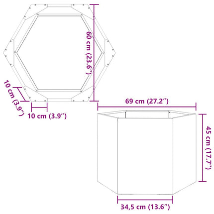 Fioriera da Giardino Esagono 69x60x45 cm in Acciaio Inox