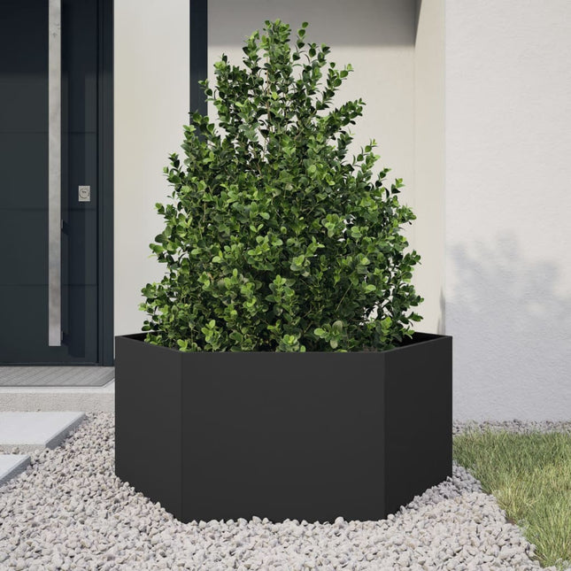 Fioriera da Giardino Nera Esagono 104x90x45 cm in Acciaio