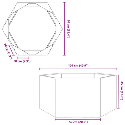 Fioriera da Giardino Esagono 104x90x45 cm in Acciaio Zincato