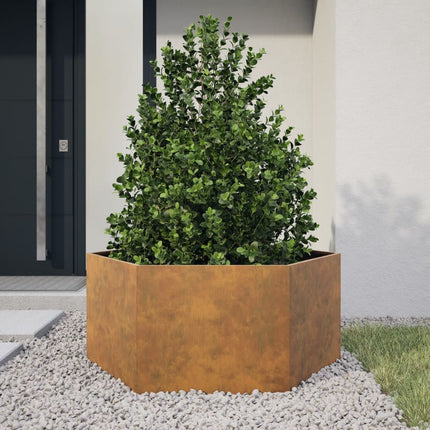 Fioriera da Giardino Esagono 104x90x45 cm in acciaio corten
