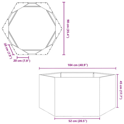 Fioriera da Giardino Esagono 104x90x45 cm in acciaio corten