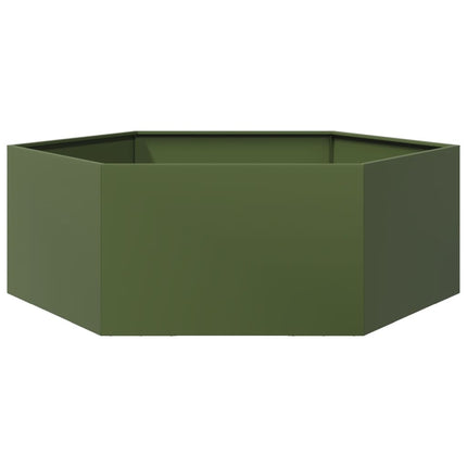 Fioriera da Giardino Verde Oliva Esagono 138x120x45 cm Acciaio