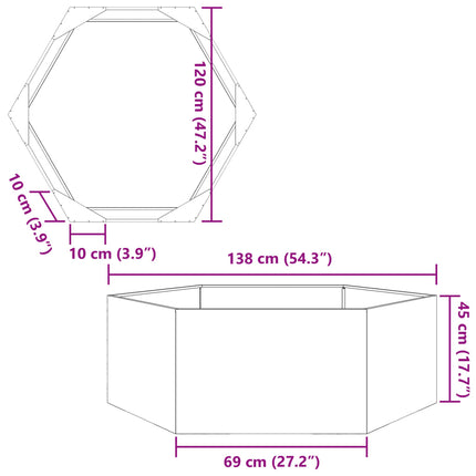 Fioriera da Giardino Esagono 138x120x45 cm in Acciaio Inox