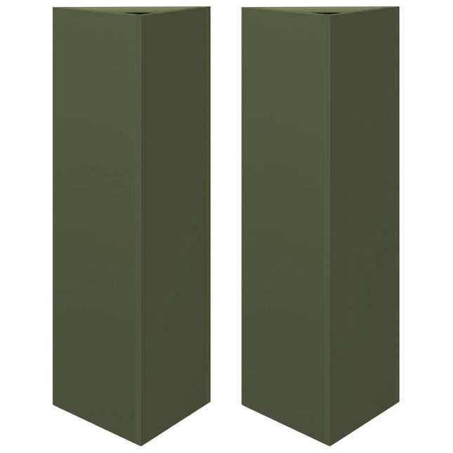 Fioriere 2 pz Verde Oliva Triangolari 30x26x75 cm in Acciaio