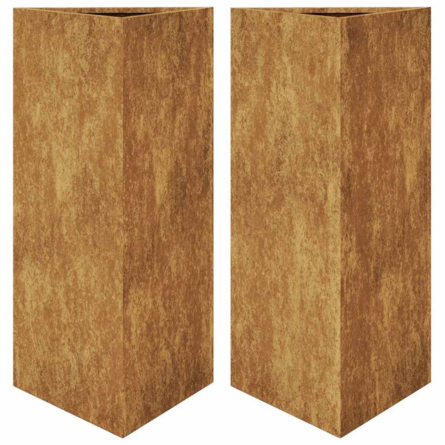 Fioriere da Giardino 2 pz Triangolari 40x40x75cm Acciaio Corten