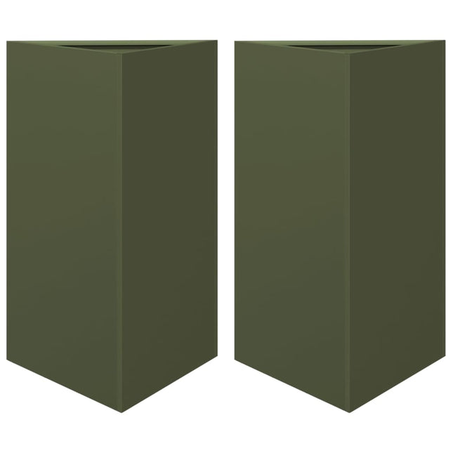 Fioriere 2 pz Verde Oliva Triangolari 50x43x75 cm in Acciaio