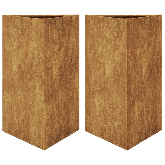 Fioriere da Giardino 2 pz Triangolari 50x43x75cm Acciaio Corten