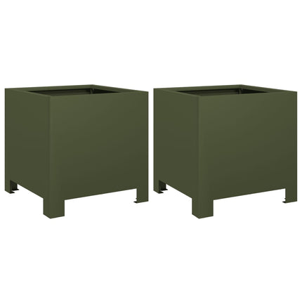 Fioriere da Giardino 2 pz Verde Oliva 30x30x30 cm in Acciaio
