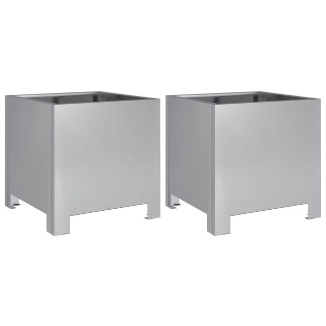 Fioriere da Giardino 2 pz 30x30x30 Grigie in Acciaio Zincato