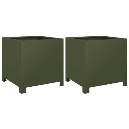 Fioriere da Giardino 2 pz Verde Oliva 40x40x40 cm in Acciaio