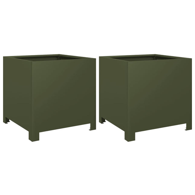 Fioriere da Giardino 2 pz Verde Oliva 40x40x40 cm in Acciaio