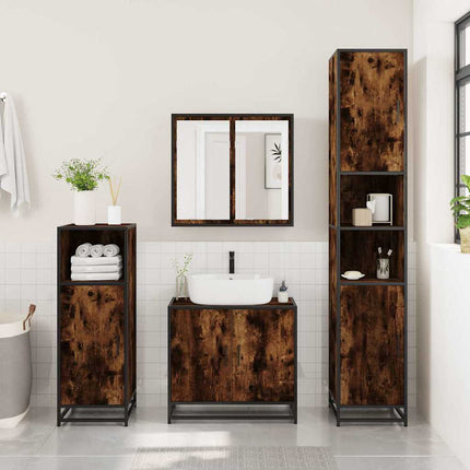 Set Mobili da Bagno 4 pz Rovere Fumo in Legno Multistrato