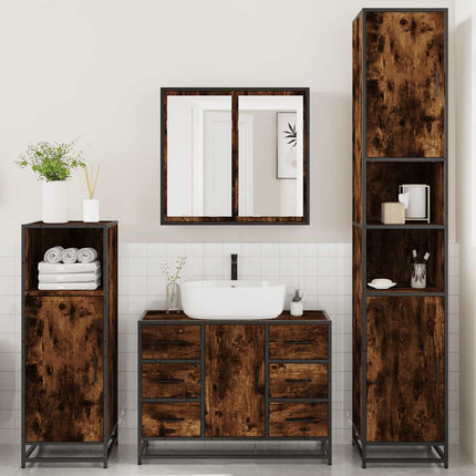 Set Mobili da Bagno 4 pz Rovere Fumo in Legno Multistrato