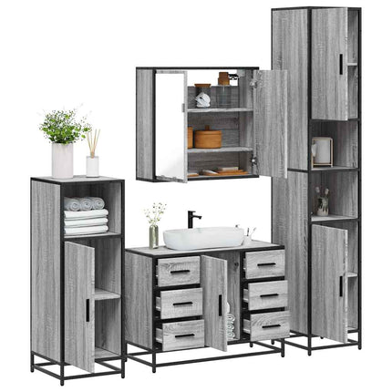 Set Mobili da Bagno 4 pz Grigio Sonoma in Legno Multistrato
