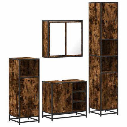 Set Mobili da Bagno 4 pz Rovere Fumo in Legno Multistrato