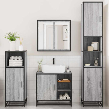 Set Mobili da Bagno 4 pz Grigio Sonoma in Legno Multistrato