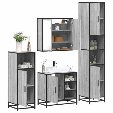 Set Mobili da Bagno 4 pz Grigio Sonoma in Legno Multistrato