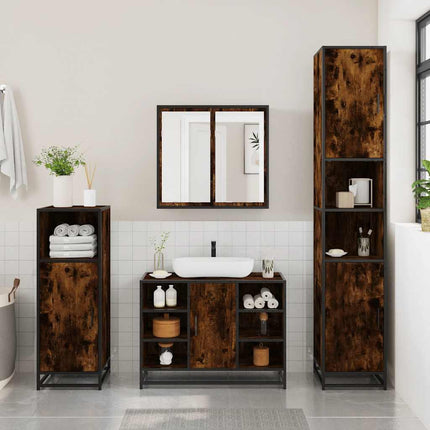 Set Mobili da Bagno 4 pz Rovere Fumo in Legno Multistrato