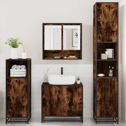 Set Mobili da Bagno 4 pz Rovere Fumo in Legno Multistrato