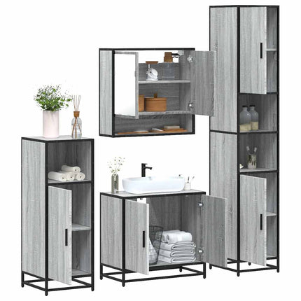 Set Mobili da Bagno 4 pz Grigio Sonoma in Legno Multistrato