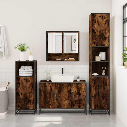 Set Mobili da Bagno 4 pz Rovere Fumo in Legno Multistrato