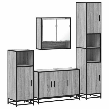 Set Mobili da Bagno 4 pz Grigio Sonoma in Legno Multistrato