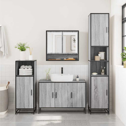Set Mobili da Bagno 4 pz Grigio Sonoma in Legno Multistrato