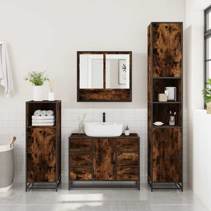 Set Mobili da Bagno 4 pz Rovere Fumo in Legno Multistrato