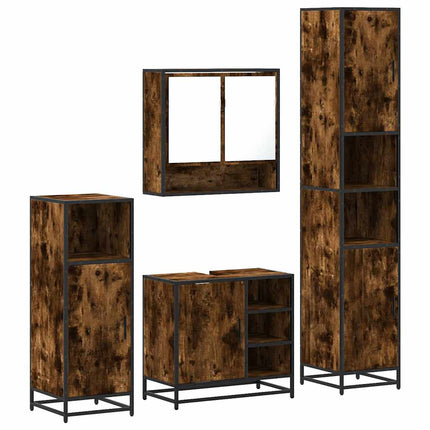 Set Mobili da Bagno 4 pz Rovere Fumo in Legno Multistrato