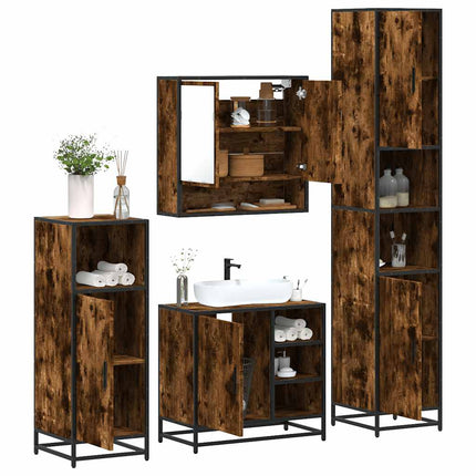 Set Mobili da Bagno 4 pz Rovere Fumo in Legno Multistrato