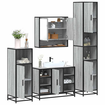 Set Mobili da Bagno 4 pz Grigio Sonoma in Legno Multistrato